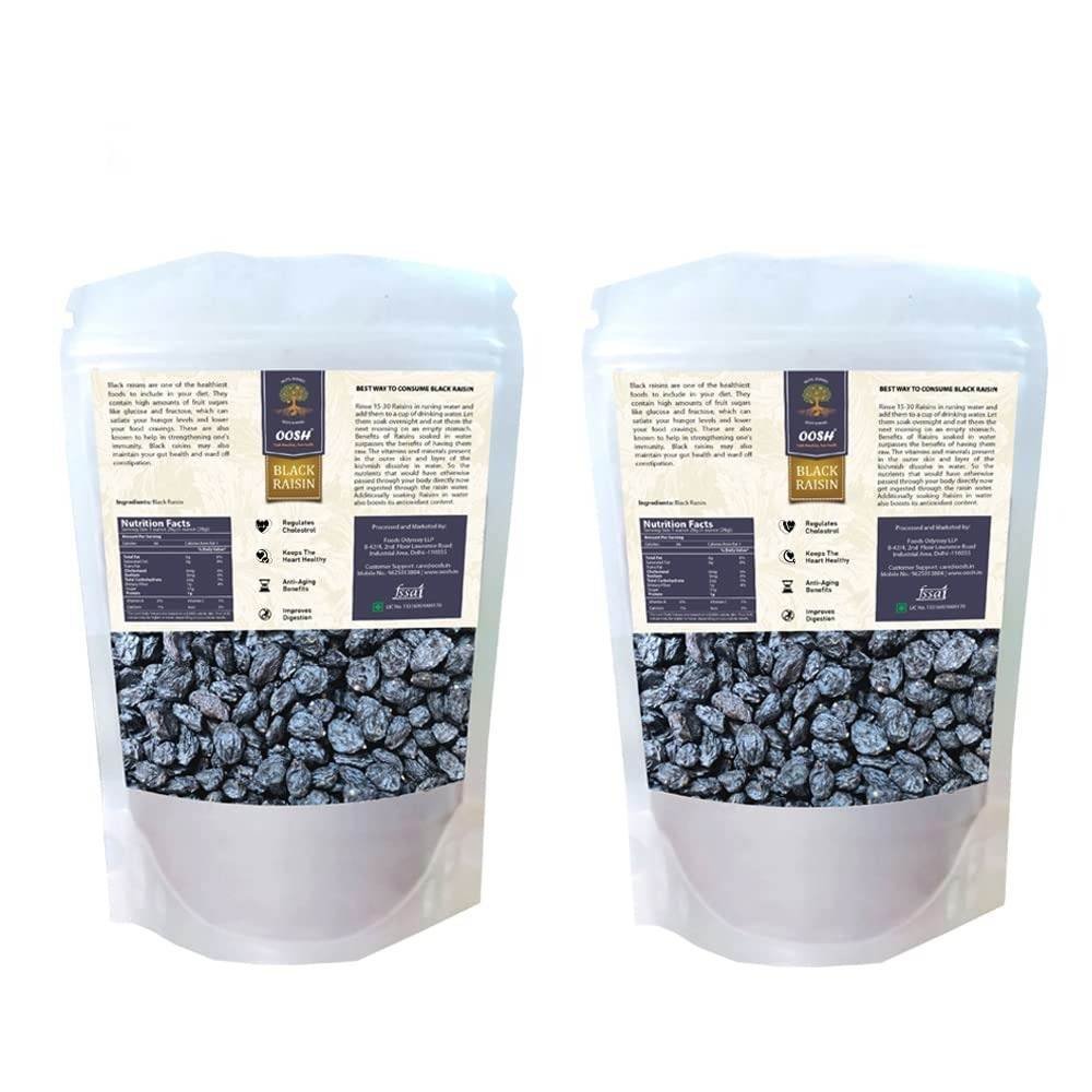 uk61FNOViSt0L-1.jpg OOSH Black Raisin Seedless | Kaali Drakh 1200grams | Pouch Packing ( Pack of 2 - 600grams x 2 ) - Fast UK Delivery - Image 1
