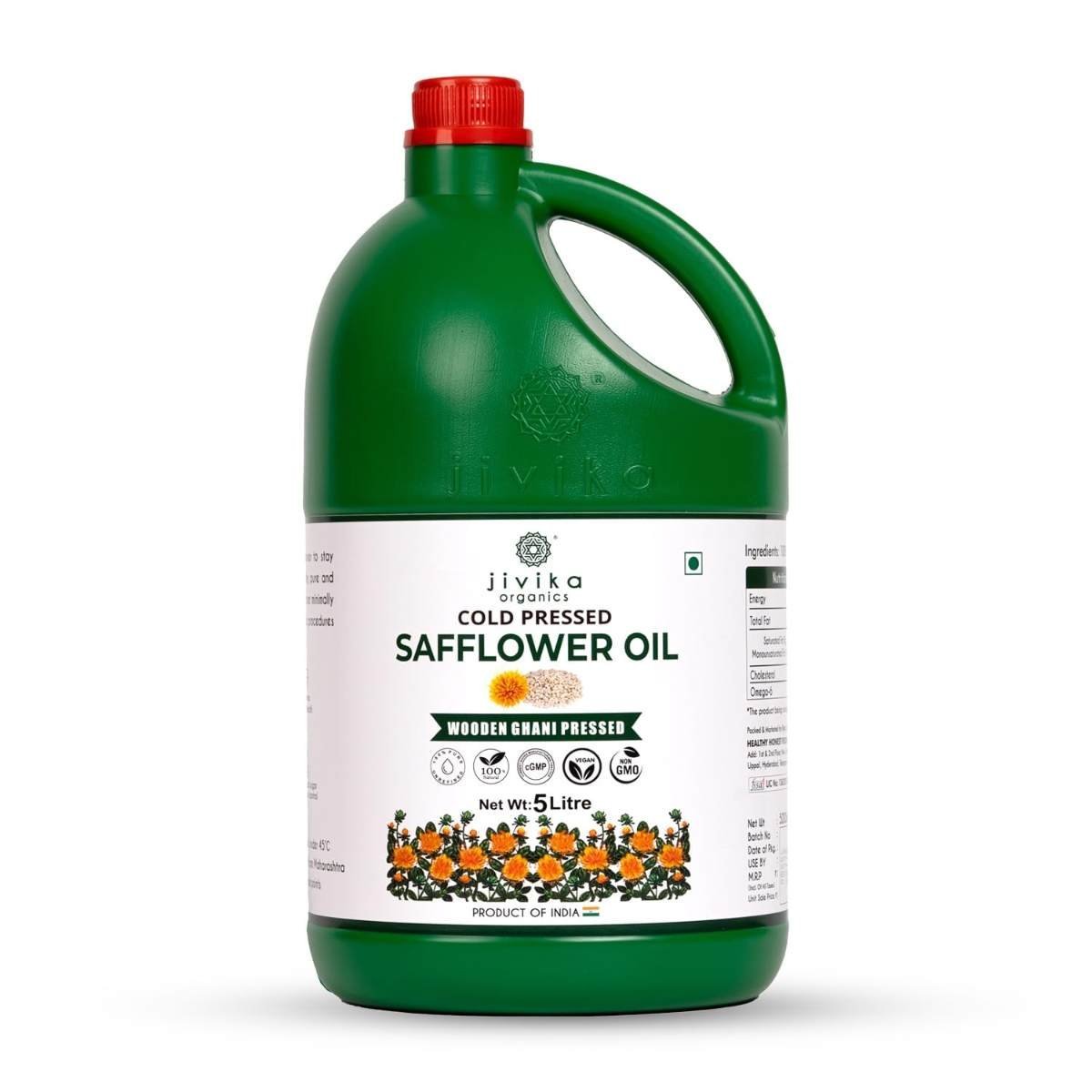 uk61IMoloG2QL-1.jpg Jivika Wood Pressed Safflower Oil 5 litre | Kolhu/Chekku | Extracted on Wooden Churner | Natural | Chemical-Free | Cold Pressed Safflower Oil for Cooking - Fast Shipping to USA & Canada - Image 1