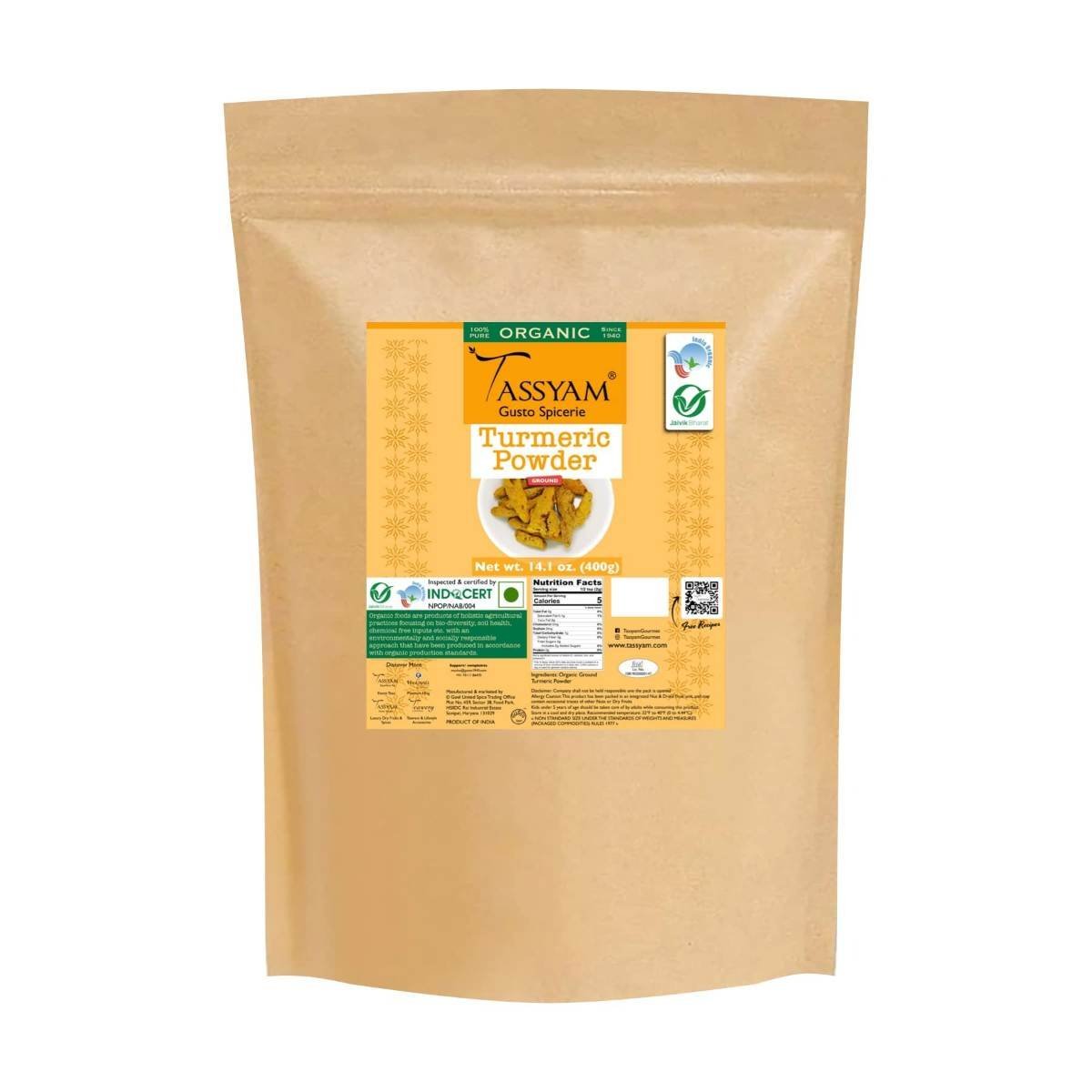 uk61J0nYfynnL-1.jpg Tassyam Certified 100% Organic Turmeric Powder 400g - Fast UK Delivery - Image 1