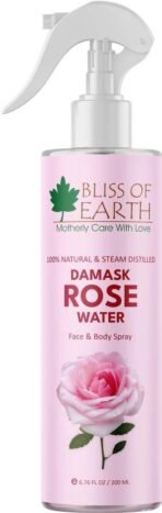 Bliss of Earth Damask Rose Water Spray For Face & Skin, 100% Pure Organic Hydrosol, Soothing Facial Toner, Natural Aromatherapy Mist for Skin and Hair Care, 200ml - Fast UK Delivery