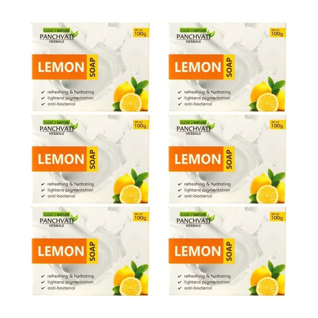 uk61K4iOUe-yL-1.jpg Panchvati Herbals Face and Bathing Soap Lemon Help for Refreshing & Hydrating,Lightens Pigmentation, Anti-Bacterial Combo Pack of 6 (100g each) - Fast UK Delivery - Image 1