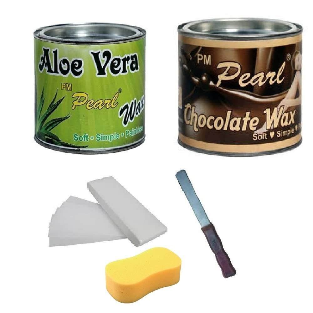 uk61LQ0NWqMUL-1.jpg PMPEARL Waxing Kit Combo - Chocolate & Aloe Vera Wax, Wax Strips, Wax Spatula, Sponge- Hair Removal for Women & Men - Professional Quality Results at Home - Fast UK Delivery - Image 1