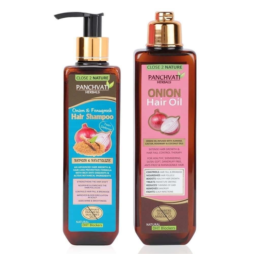 uk61Ldc0iFmcL-1.jpg Panchvati Herbals Onion Hair Oil with Onion & Fenugreek Hair Shampoo nourishes strong and healthy hair 400 ml - Fast UK Delivery - Image 1