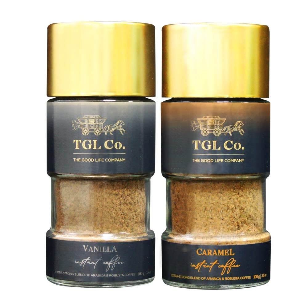 uk61MaL5OXTUL-1.jpg TGL Co. The Good Life Company Vanilla + Caramel Flavoured Coffee (100 Gram), Ground, Bottle - Fast UK Delivery - Image 1