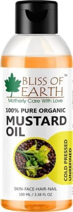Bliss of Earth Mustard Oil for Hair, 100% Pure Organic & Hexane Free, Organic Mustard Oil, Cold Pressed, Baby-Friendly, Antibacterial, 100ml, Mustard Scent, - Fast UK Delivery