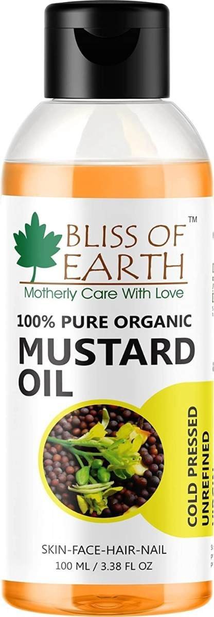 uk61OFQzk9eL-1.jpg Bliss of Earth Mustard Oil for Hair, 100% Pure Organic & Hexane Free, Organic Mustard Oil, Cold Pressed, Baby-Friendly, Antibacterial, 100ml, Mustard Scent, - Fast UK Delivery - Image 1