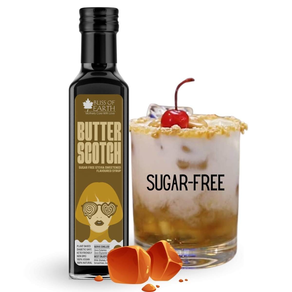 uk61OZXaqmfxL-1.jpg Bliss of Earth Butterscotch Syrup Sugar Free For Milk Shakes, Lassi. Diabetic Safe, Zero Calorie, Keto. No Artificial Flavour. 500ml - Fast UK Delivery - Image 1