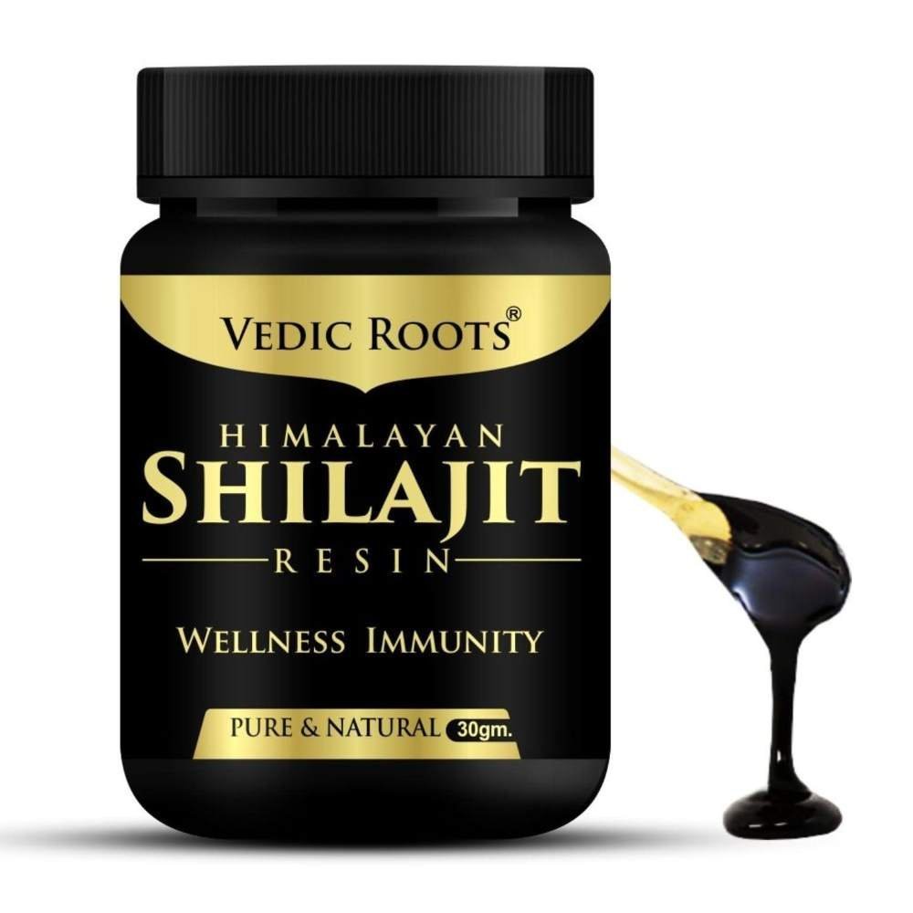uk61OjQ4cmYhL.jpg Vedic Roots Natural Shilajit Resin Men & Women,Liquid Shilajeet Enriched with Fulvic Acid & Vitamins Stamina Strength Booster Supplement - 30 gm X 4 - Fast UK Delivery - Image 1