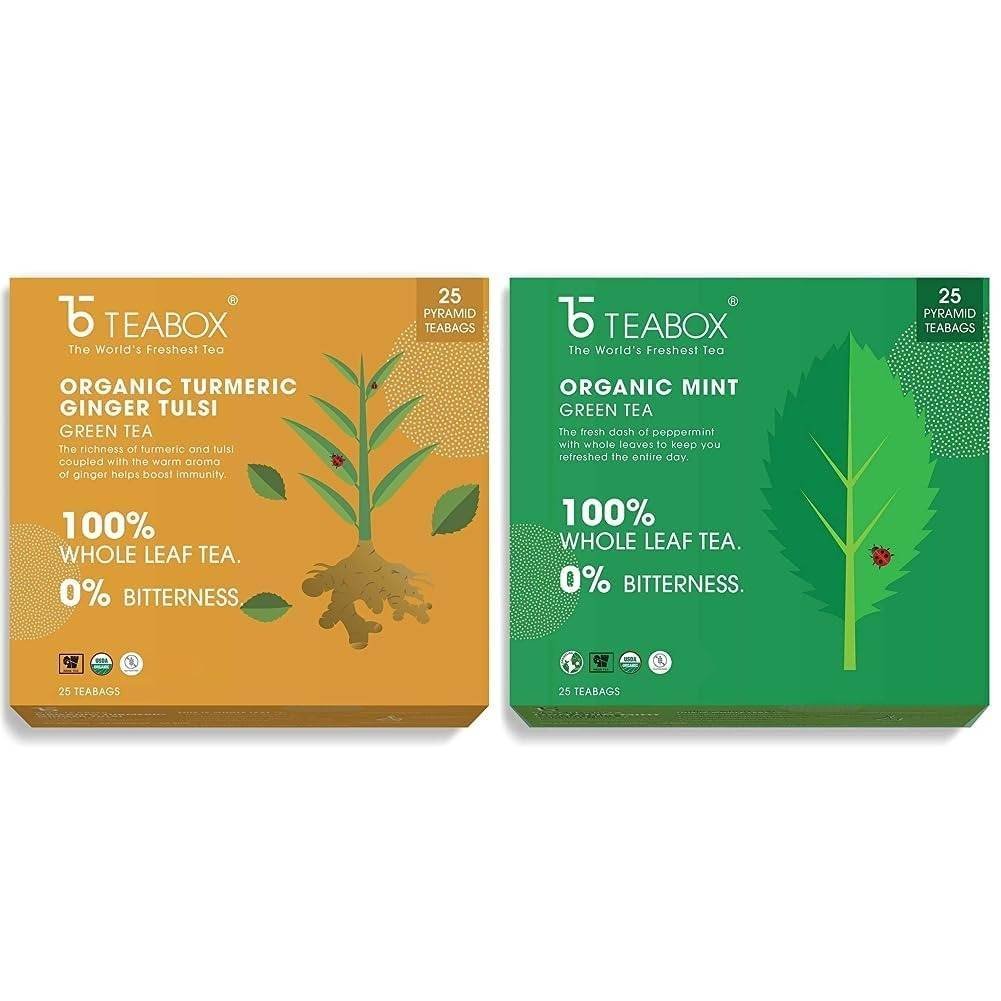 uk61PWtIrMXeL-1.jpg Teabox Organic Turmeric Ginger Tulsi Green Tea 25 Teabags & Teabox Organic Green Mint Tea 25 Teabags - Fast UK Delivery - Image 1