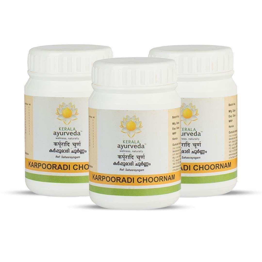 uk61QSn7iNViL-1.jpg KERALA ayurveda Karpooradi Choornam(50 Gm) - Pack Of 3, Oil - Image 1