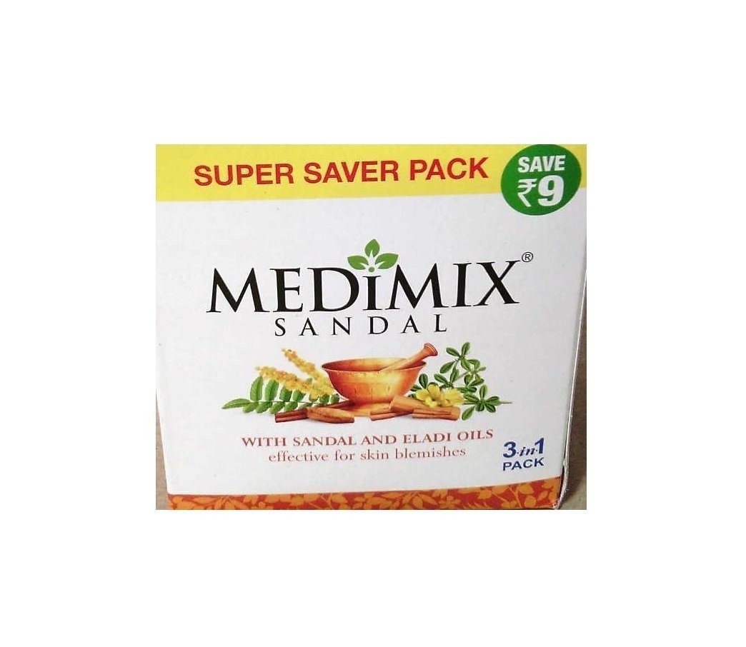 uk61QqqrpQYOL-1.jpg Medimix with Sandal and Eladi Oils Soap - 125 g (Pack of 3) - Fast UK Delivery - Image 1