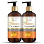 Vedic Roots Khadi Natural Vitamin C Face Wash | Skin Brightening, Oil Control, Dark Spots Remover | Anti Tan Sunburn Protection herbal Face Cleanser - 300 ML X 2 - Fast UK Delivery