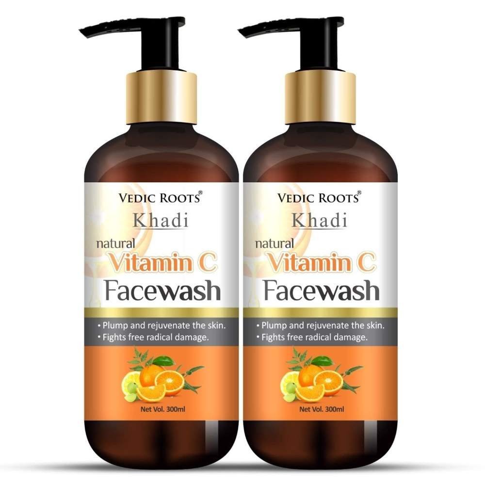 uk61RUPzl8CL.jpg Vedic Roots Khadi Natural Vitamin C Face Wash | Skin Brightening, Oil Control, Dark Spots Remover | Anti Tan Sunburn Protection herbal Face Cleanser - 300 ML X 2 - Fast UK Delivery - Image 1
