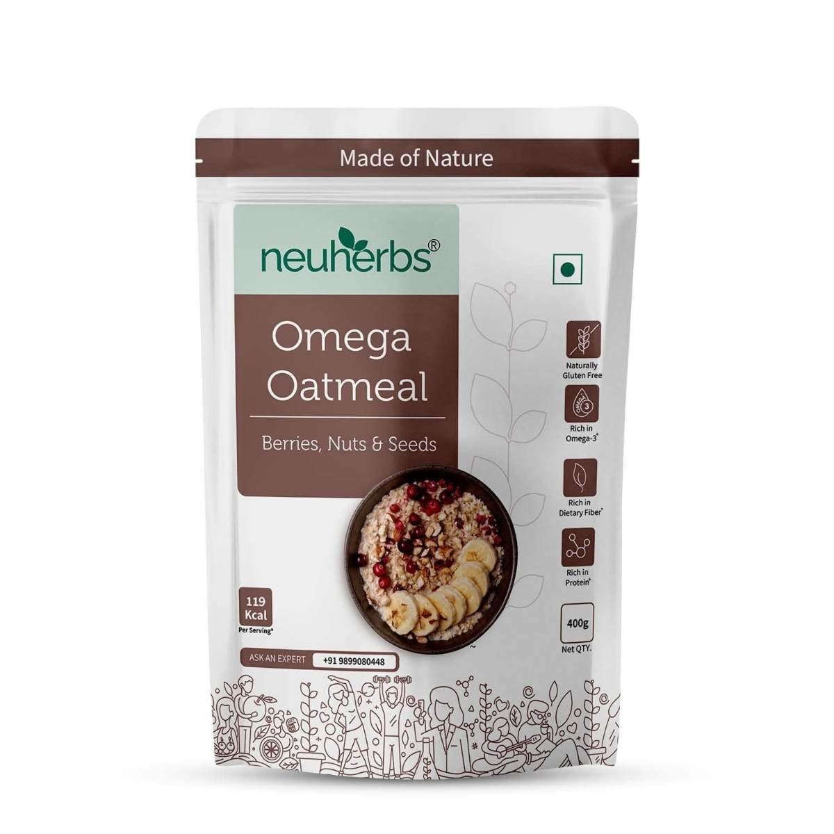 uk61RsFxCthBL-1.jpg Neuherbs Omega Oatmeal with Berries,Nuts & Seeds 400 g (Loaded With 12.40g Protein) | Chia, Almonds, Oats & Berries | Diet Food for Weight Loss | Wholegrain Cereal | Breakfast Food | Protein Oats - Fast UK Delivery - Image 1