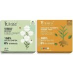 Teabox Organic Jasmine Green Tea 50 Teabags | Sourced From Madurai | For Calm Mind and Relaxation & Teabox Organic Turmeric Ginger Tulsi Green Tea 50 Teabagss - Fast UK Delivery