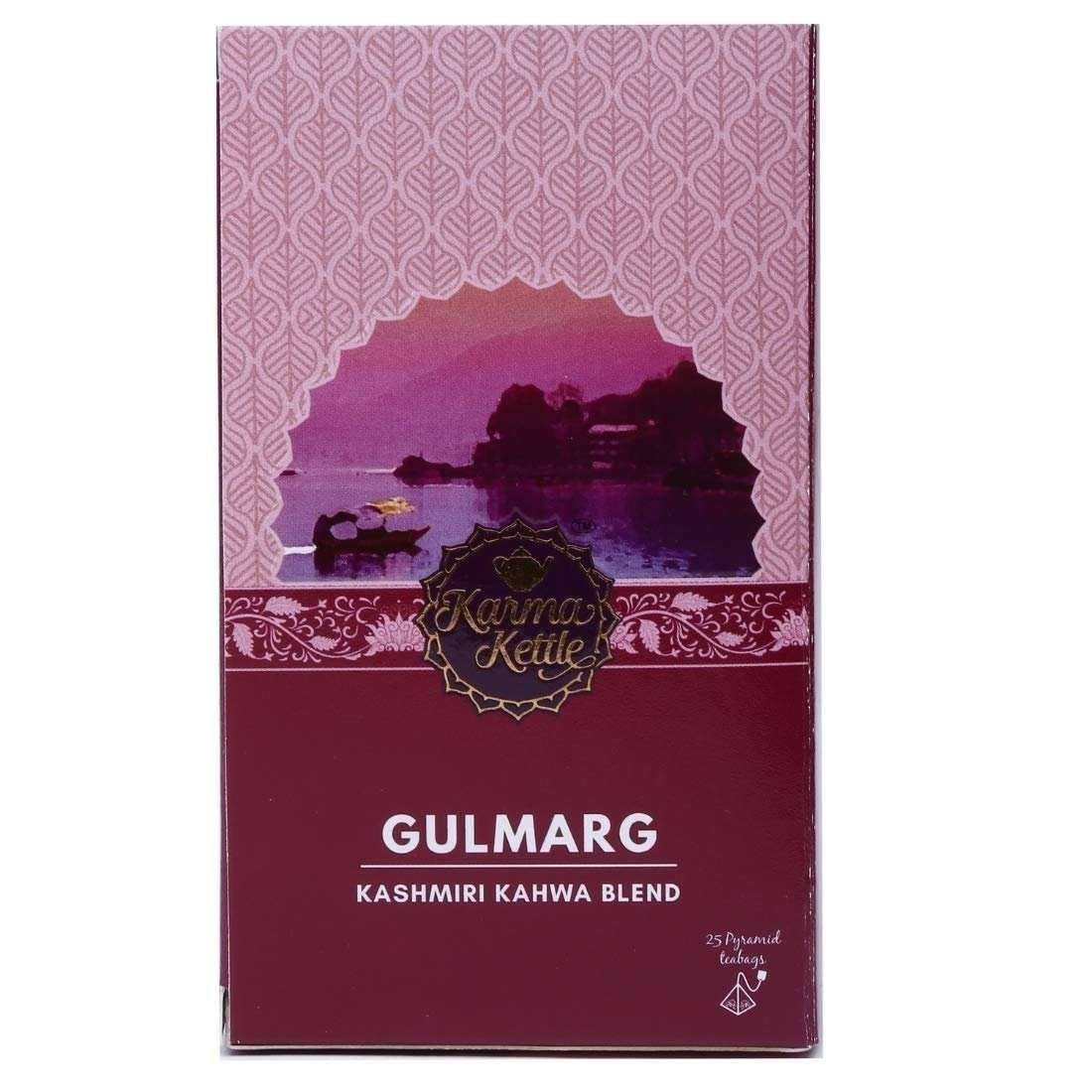 uk61UswfaOyUL-1.jpg Karma Kettle Gulmarg Kashmiri Kahwa Green Loose Aromatherapy Natural Detox Tea Leaf with Almonds, Saffron, Apricots, Spices 25 Pyramid Teabags - Fast UK Delivery - Image 1