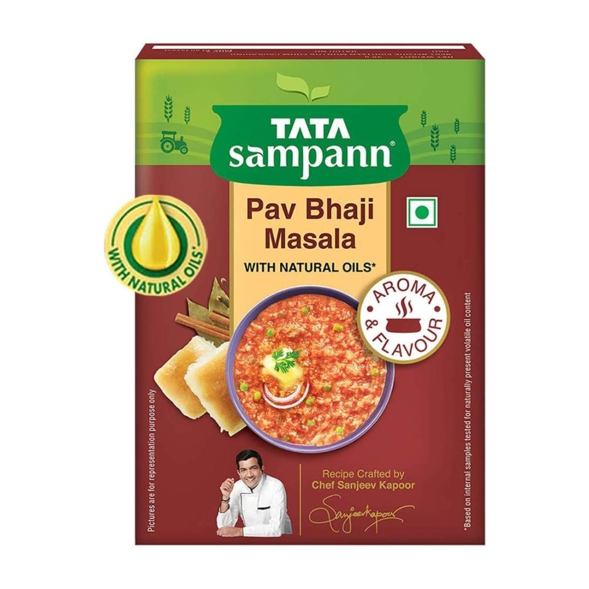 uk61WWF5FQBOL-1.jpg Tata Sampann Pav Bhaji Masala with Natural Oils, 45g, Crafted by Chef Sanjeev Kapoor, With Chefs Exclusive Tip, Rich Aroma & Flavour - Fast UK Delivery - Image 1