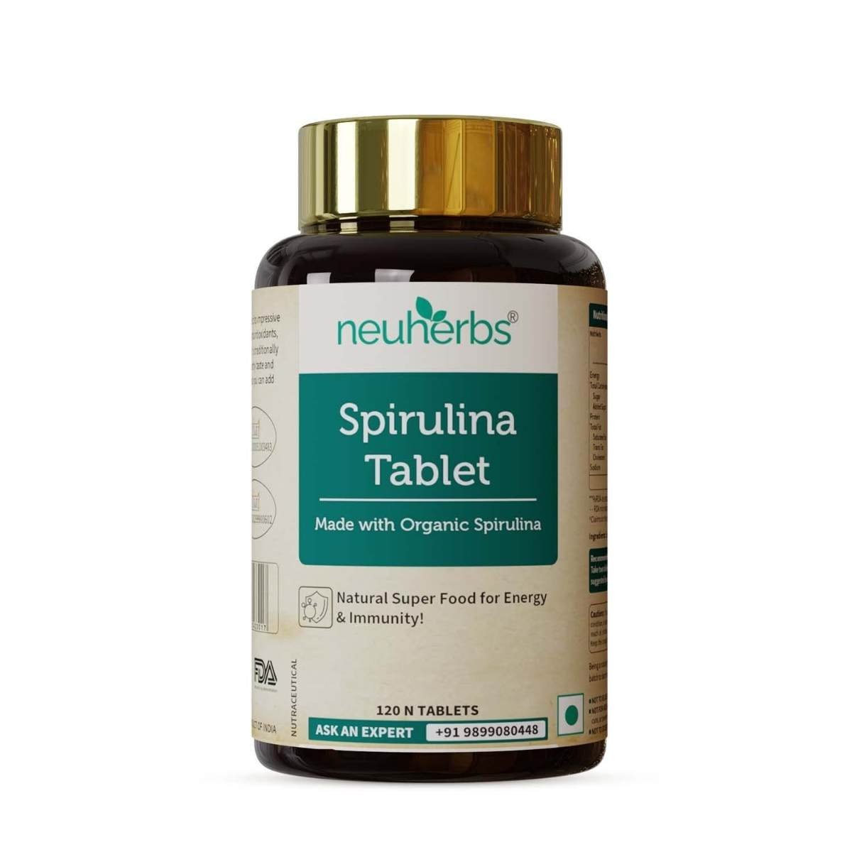 uk61Xvu8IwRDL-1.jpg Neuherbs Organic Spirulina 120 Tablets | Natural Super Food For Energy, Immunity & Weight Loss | High In Protein And Antioxidants - Fast UK Delivery - Image 1