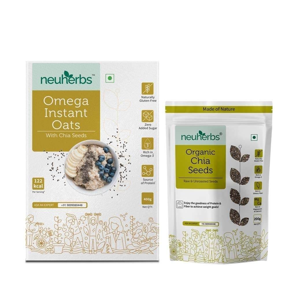 uk61Xys2aHuFL-1.jpg Neuherbs Weight Management Combo (Raw Unroasted Chia Seeds For Eating With Omega 3 And Fiber - 200 Gram + Omega Instant Oats With Chia Seeds 400g) - Fast UK Delivery - Image 1