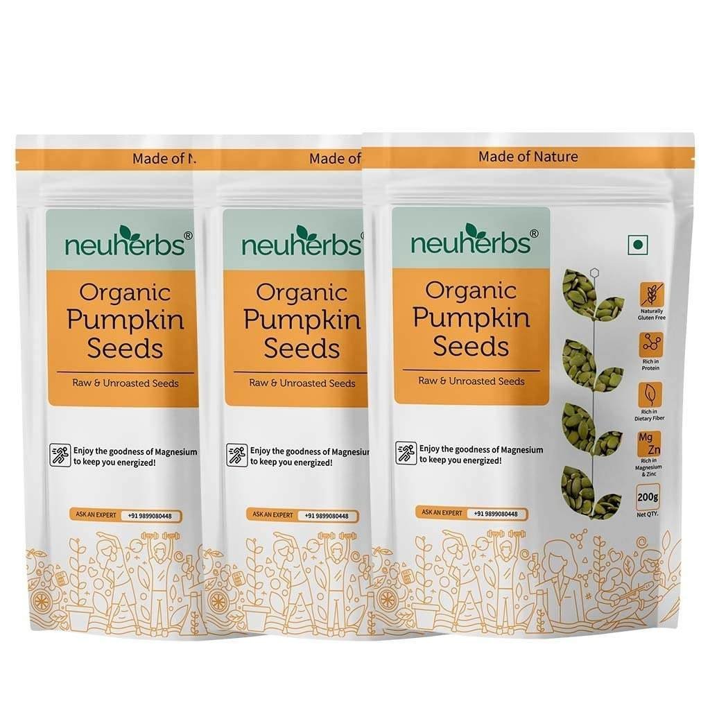 uk61YO37X3C9L-1.jpg Neuherbs Raw Pumpkin Seeds for Eating, Rich in Protein and Fiber Superfood - 200 G Pack of 3 - Fast UK Delivery - Image 1