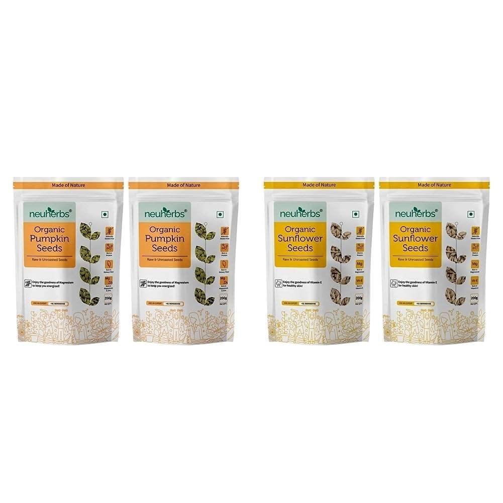 uk61aXYaFaSsL-1.jpg Neuherbs Organic Raw & Unroasted Pumpkin Seeds- 200 G (Pack of 2) & Neuherbs Raw Sunflower Seeds for Eating, Rich in Protein and Fiber : 200 G Pack of 2 - Fast UK Delivery - Image 1