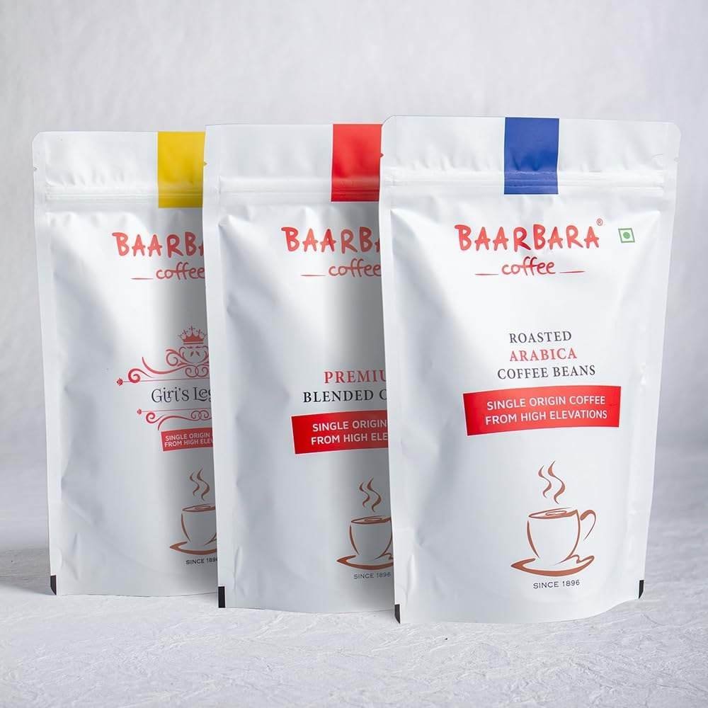 uk61acApRQzSL-1.jpg Baarbara Coffee | Blended Coffee Powder, Giri's Legacy Coffee Powder, and Roasted Arabica Coffee Beans| from Chikmagalur Farms Since 1896 (Combo of 3, 750 Grams) - Fast Shipping to USA & Canada - Image 1