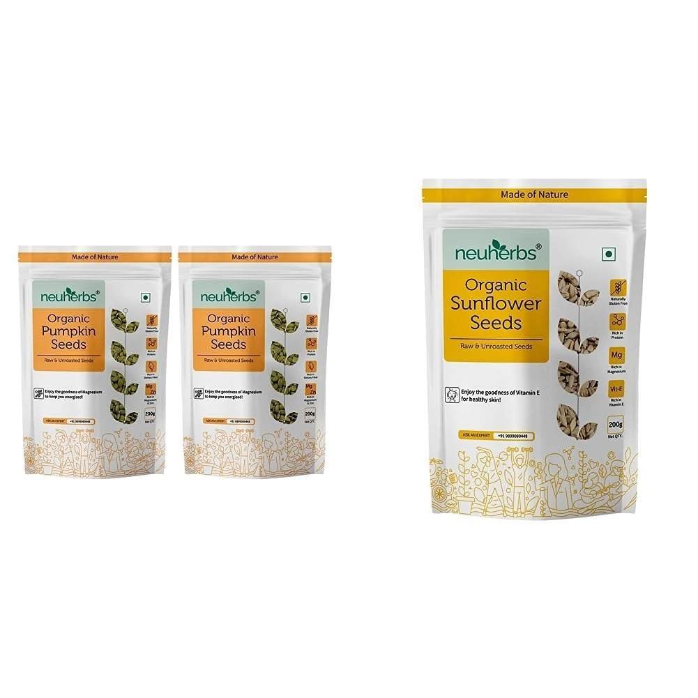 uk61bFGXcm5fL-1.jpg Neuherbs Organic Raw & Unroasted Pumpkin Seeds- 200 G (Pack of 2) & Neuherbs Organic Sunflower Seeds- 200GM - Fast UK Delivery - Image 1