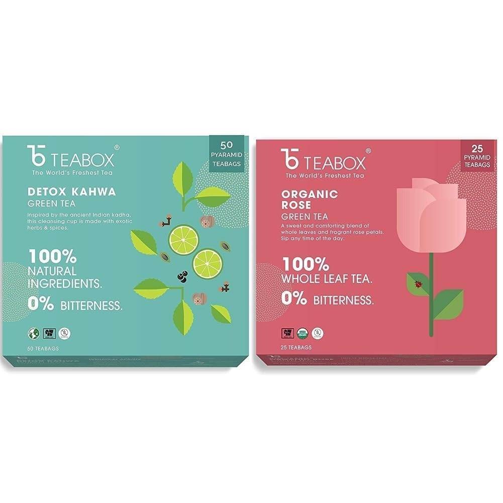 uk61bWQxBPkL-1.jpg Teabox Detox Kahwa Green Tea 50 Teabags & Teabox Organic Rose Green Tea 25 Teabags - Fast UK Delivery - Image 1