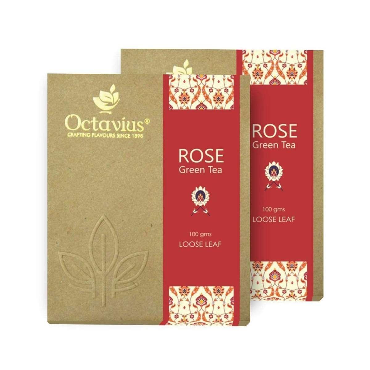 uk61c4TS5tuOL-1.jpg Octavius | Rose Green Tea -100 Gm (Pack of 2) | 200 Cups | 100% Natural | Loose Leaf | Green Tea & Natural Rose Petals | Antioxident-Rich | Relieves Stress | Boost Digestion | Glowing Skin | 200Gm Box - Fast UK Delivery - Image 1