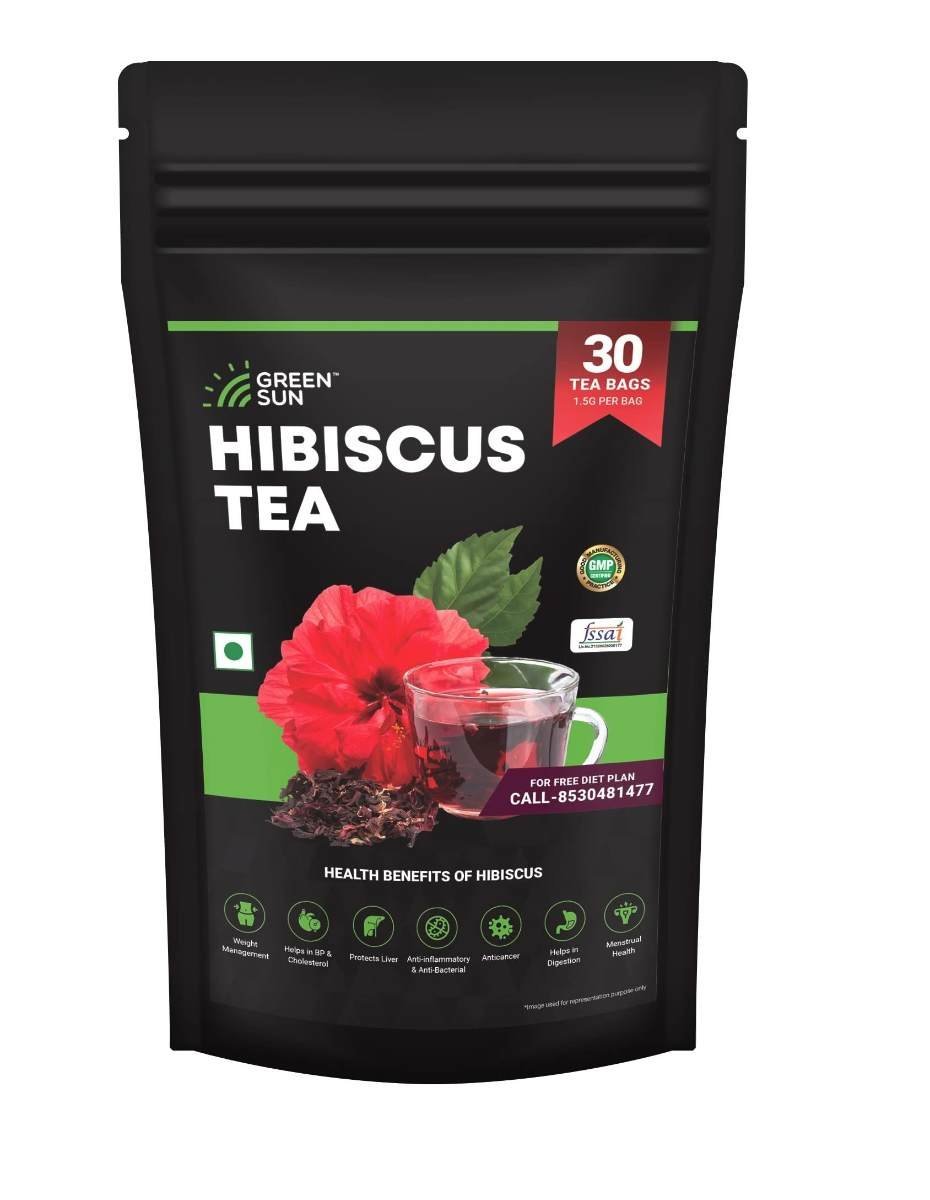 uk61c6jaxrI3L-1.jpg Green Sun Hibiscus Tea 30 Bags Pack with Health Benefits which may help in Weight Management, Liver, Lower Blood Pressure and Colestrol, Digestion and Menstrual - Fast Shipping to USA & Canada - Image 1