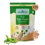 Neuherbs True Plant Protein Powder With Omega 3 |100% Plant Protein| Kulfi Flavour| 24g Protein (Rice & Pea Protein Isolate)| Digestive Enzymes & Probiotics|For Muscle Recovery - 500G - Fast UK Delivery