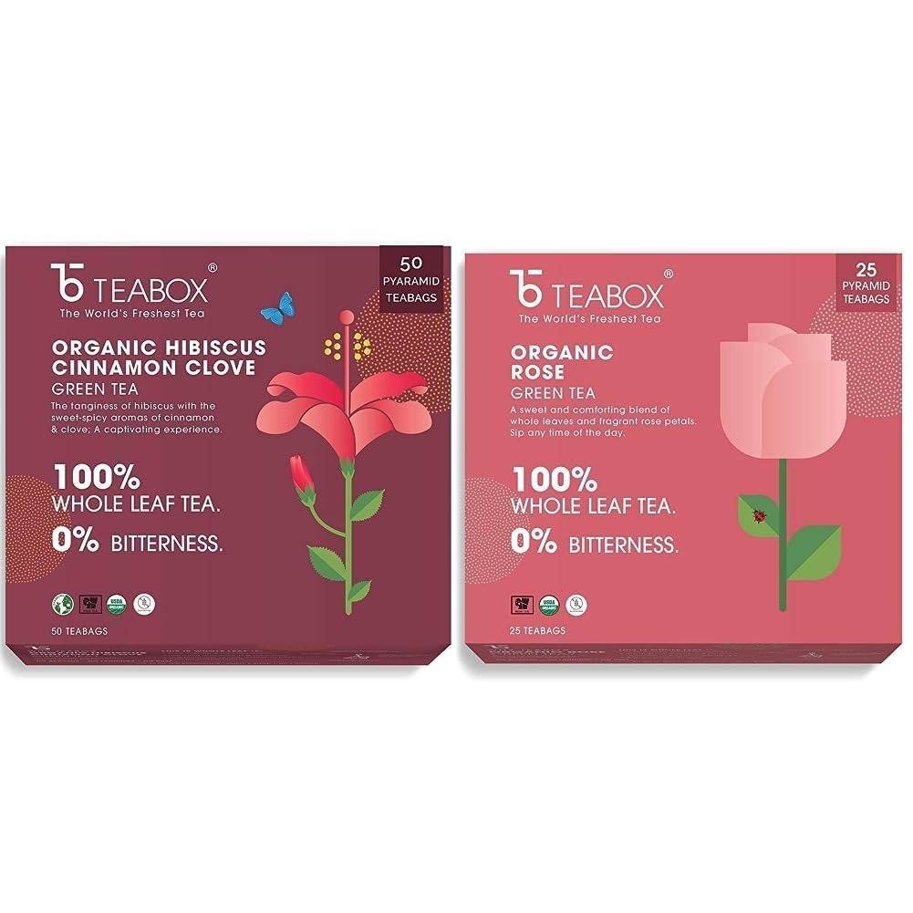 uk61cX-joYHVL-1.jpg Teabox Organic Hibiscus Cinnamon Clove Green Tea Bags 50 pcs & Teabox Organic Rose Green Tea 25 Teabags - Fast UK Delivery - Image 1