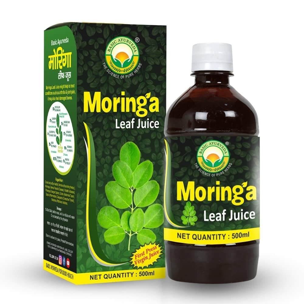 uk61fGKriMFpL-1.jpg BASIC AYURVEDA Moringa Leaf Juice (Sounjana Sahjan) 500 Ml - Pure & Natural Plant-Based Product | One Solution To Many Health Problems | No Added Chemicals Or Preservatives | First Press Vigin Juice | Pleasent Natural Taste - Fast UK Delivery - Image 1
