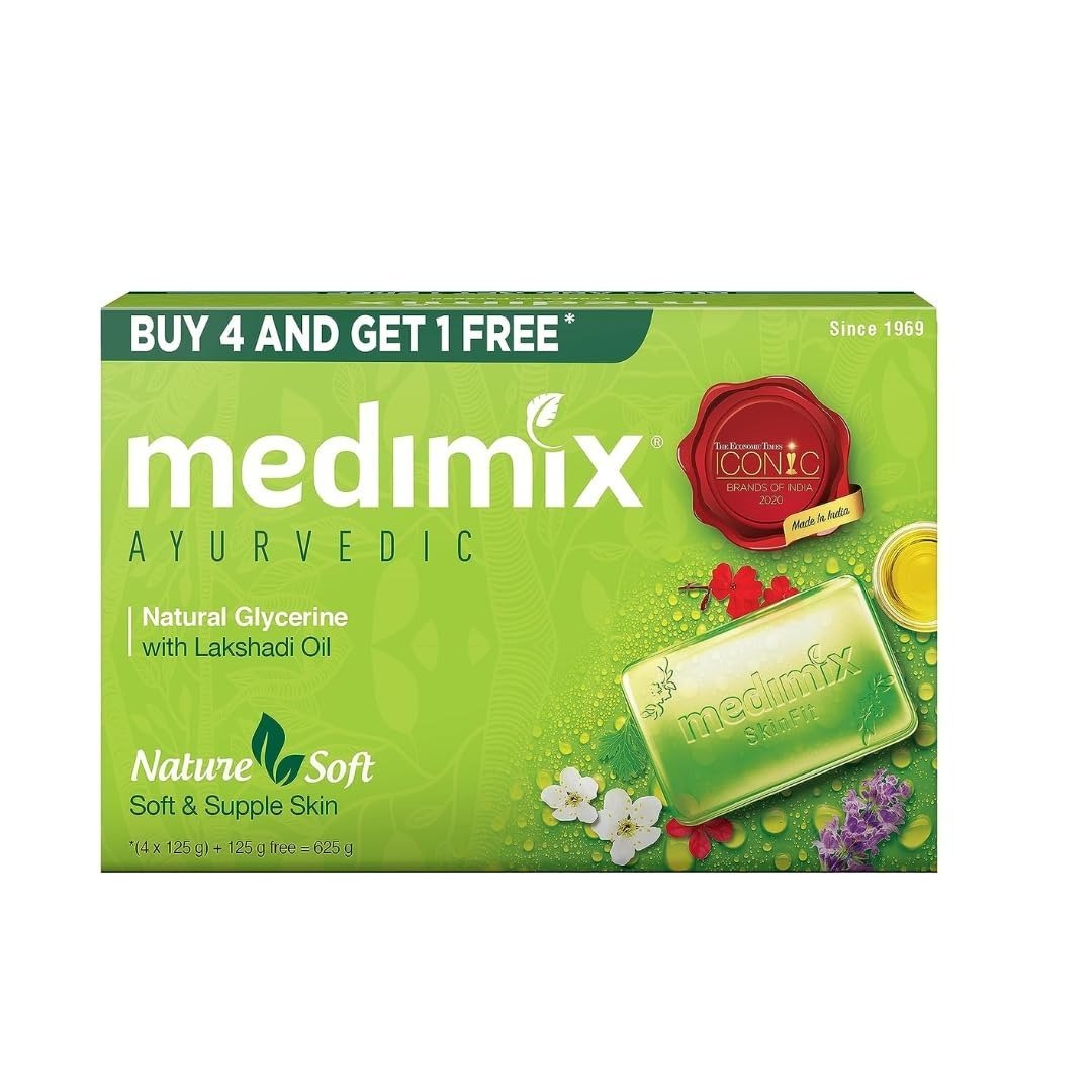 uk61ftuFr6Q2L-1.jpg Medimix Ayurvedic Natural Glycerine Bathing Bar, 125 g (4 + 1 Offer Pack)...HUMARABAZAR - Fast UK Delivery - Image 1