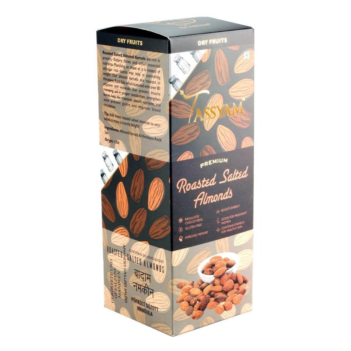 uk61gtcjPqC5L-1.jpg Tassyam Premium Roasted Salted Almonds 250g Namkeen Badaam Giri | Oil Free Roasting - Fast UK Delivery - Image 1