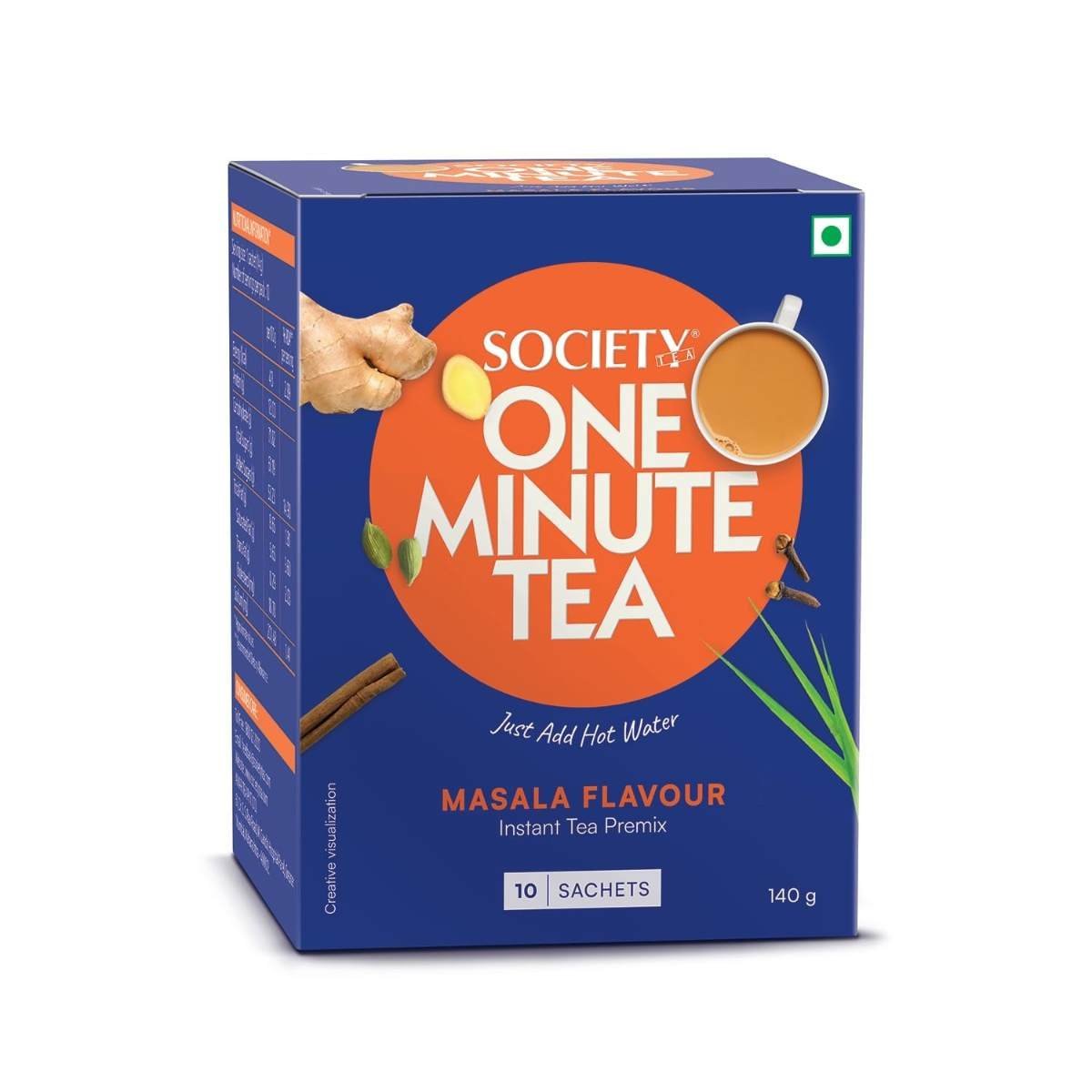 uk61hN2miDkiL-1.jpg Society One Minute Tea | Masala Flavour | Made with Ginger, Clove, Black Pepper, Cinnamon | Masala Chai | Flavoured Instant Tea | 14g X 10 Sachets (140g) | Pack of 1 - Fast Shipping to USA & Canada - Image 1