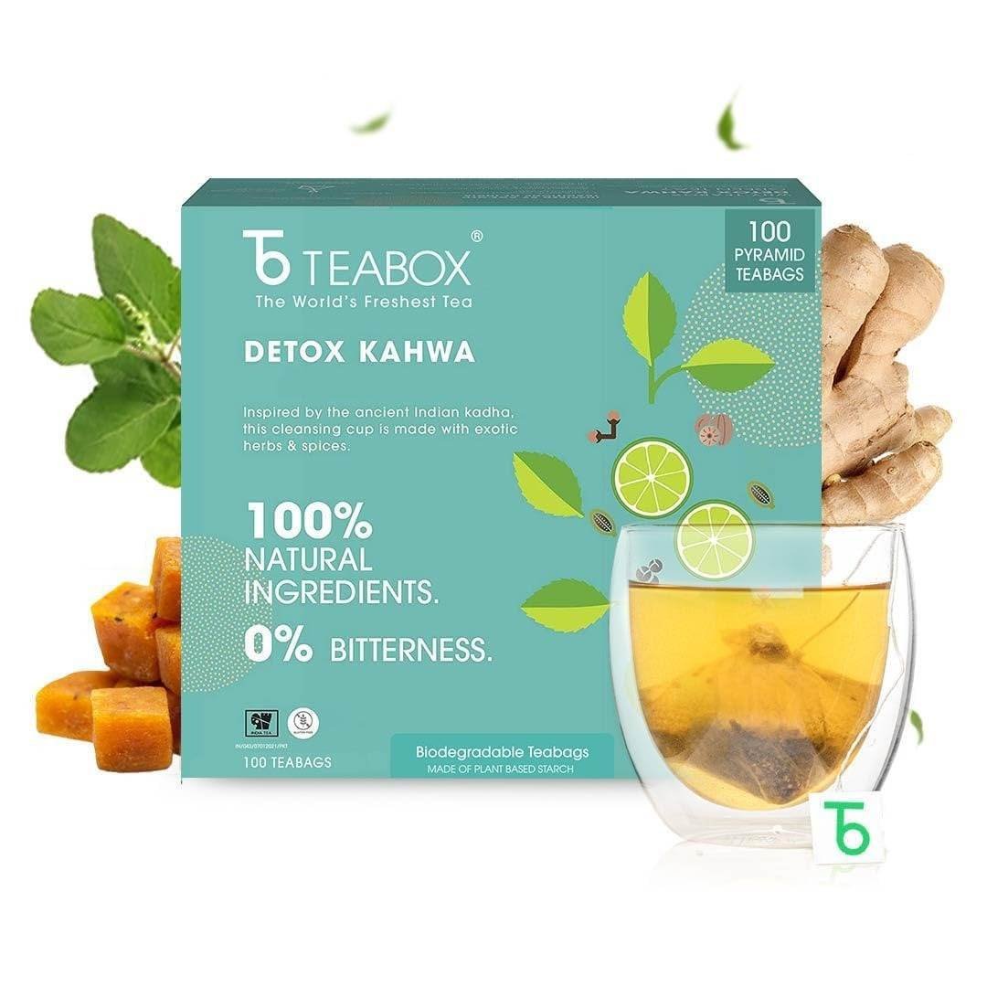 uk61i1BmcehcL-1.jpg Teabox Detox Kahwa Herbal Tea 100 Teabags | Made with 8 Natural Ingredients | Helps Cleanse | Immunity Booster | Cold Relief | 100% Bio Degradable Teabags. - Fast UK Delivery - Image 1