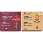 Teabox Organic Hibiscus Cinnamon Clove Green Tea Bags 50 pcs | Immune System Booster and Weight Management | Natural Hibiscus, Cinnamon & Clove & Teabox Organic Ashwagandha Green Tea 50 Teabags - Fast UK Delivery