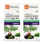 KRISHNA'S HERBAL & AYURVEDA Karela Jamun Neem Mix Juice - 500 Ml, (Pack Of 2), Blend Of Fresh Karela, Neem Juice & Jamun Seeds Ayurvedic Solution For Balancing Sugar Levels - Fast UK Delivery
