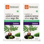 KRISHNA'S HERBAL & AYURVEDA Karela Jamun Neem Mix Juice - 500 Ml, (Pack Of 2), Blend Of Fresh Karela, Neem Juice & Jamun Seeds Ayurvedic Solution For Balancing Sugar Levels - Fast UK Delivery