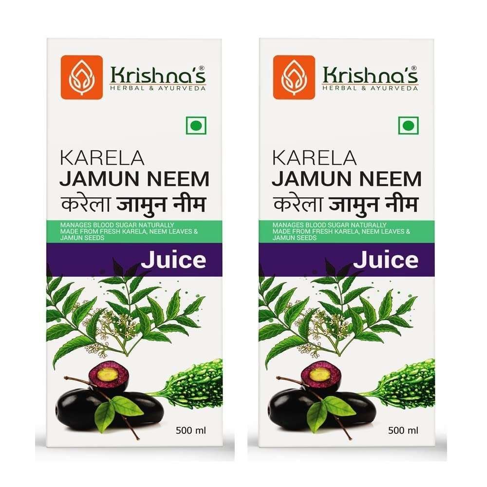 uk61ifzxpU-xL-1.jpg KRISHNA'S HERBAL & AYURVEDA Karela Jamun Neem Mix Juice - 500 Ml, (Pack Of 2), Blend Of Fresh Karela, Neem Juice & Jamun Seeds Ayurvedic Solution For Balancing Sugar Levels - Fast UK Delivery - Image 1