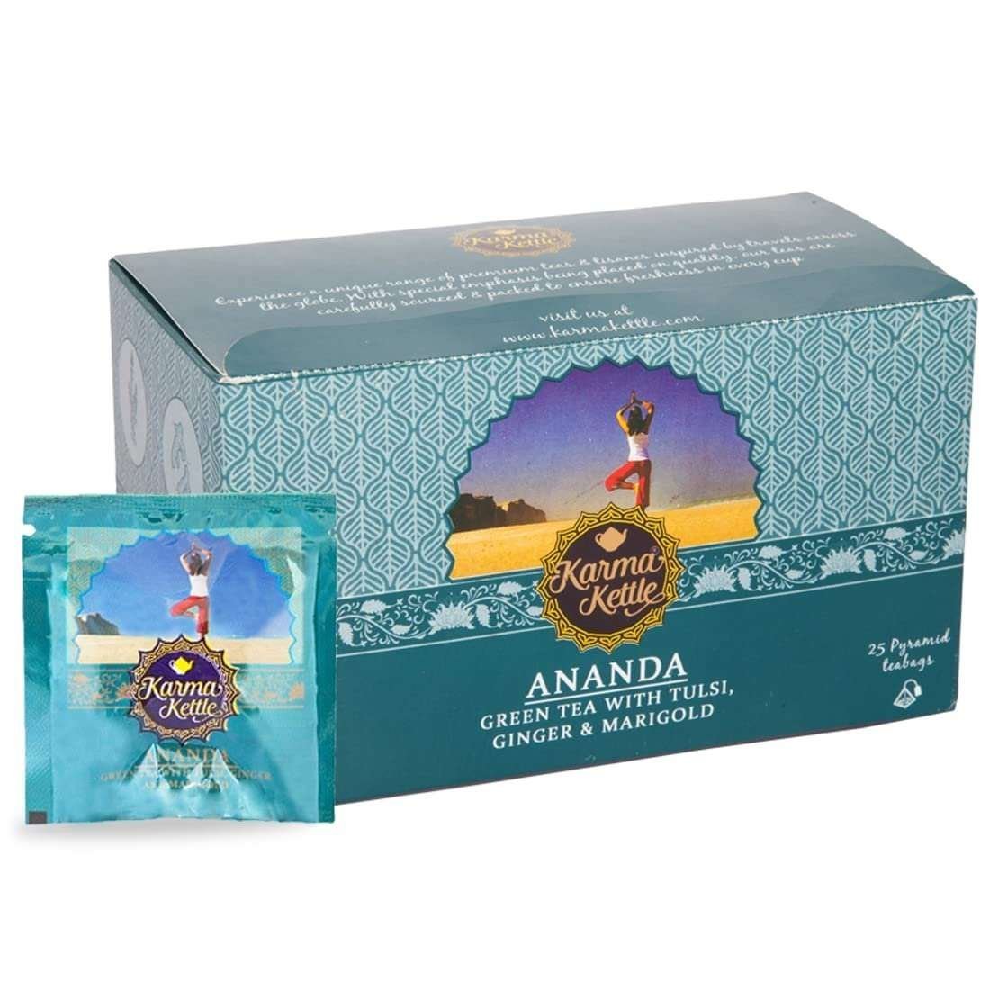 uk61kPd4cd5mL-1.jpg Karma Kettle Ananda-Green Tea with Tulsi, Ginger & Marigold, Loaded with Anti Oxidants, 100% Pure, Natural Detox, Tulsi or Holy Basil, Ginger or Super Root, 25 Pyramid Teabags, 50 g - Fast UK Delivery - Image 1