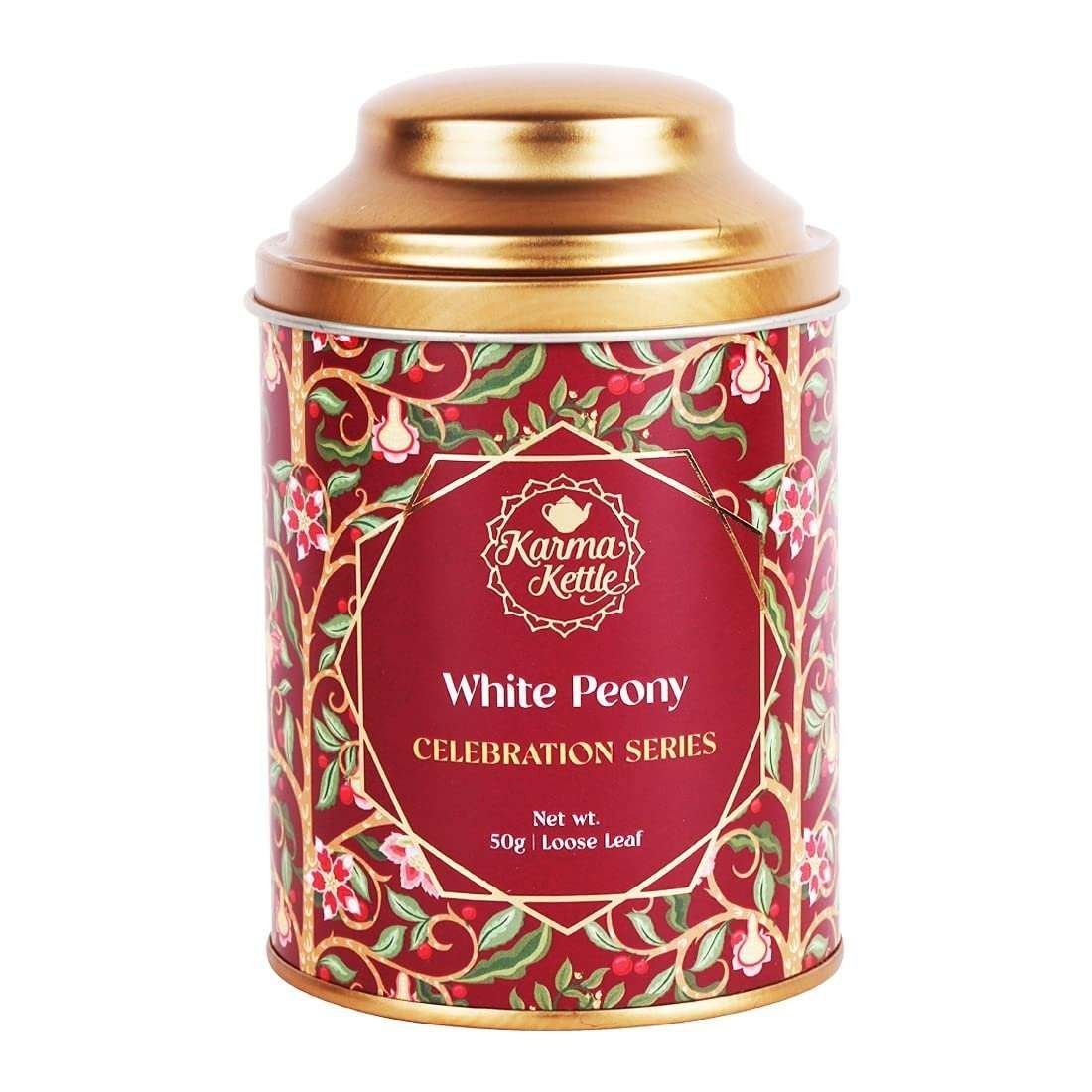 uk61kp09pmcBL-1.jpg Karma Kettle Peony White tea - Loose Leaf tea in Tin, 50 gm - Fast UK Delivery - Image 1