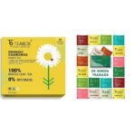 Teabox Chamomile Green Tea for Stress Relief & Good Sleep, 25 Silken Pyramid Tea Bags & Teabox Green Tea Sampler Bags 20pcs (2pcs X 10 flavors) - Fast UK Delivery