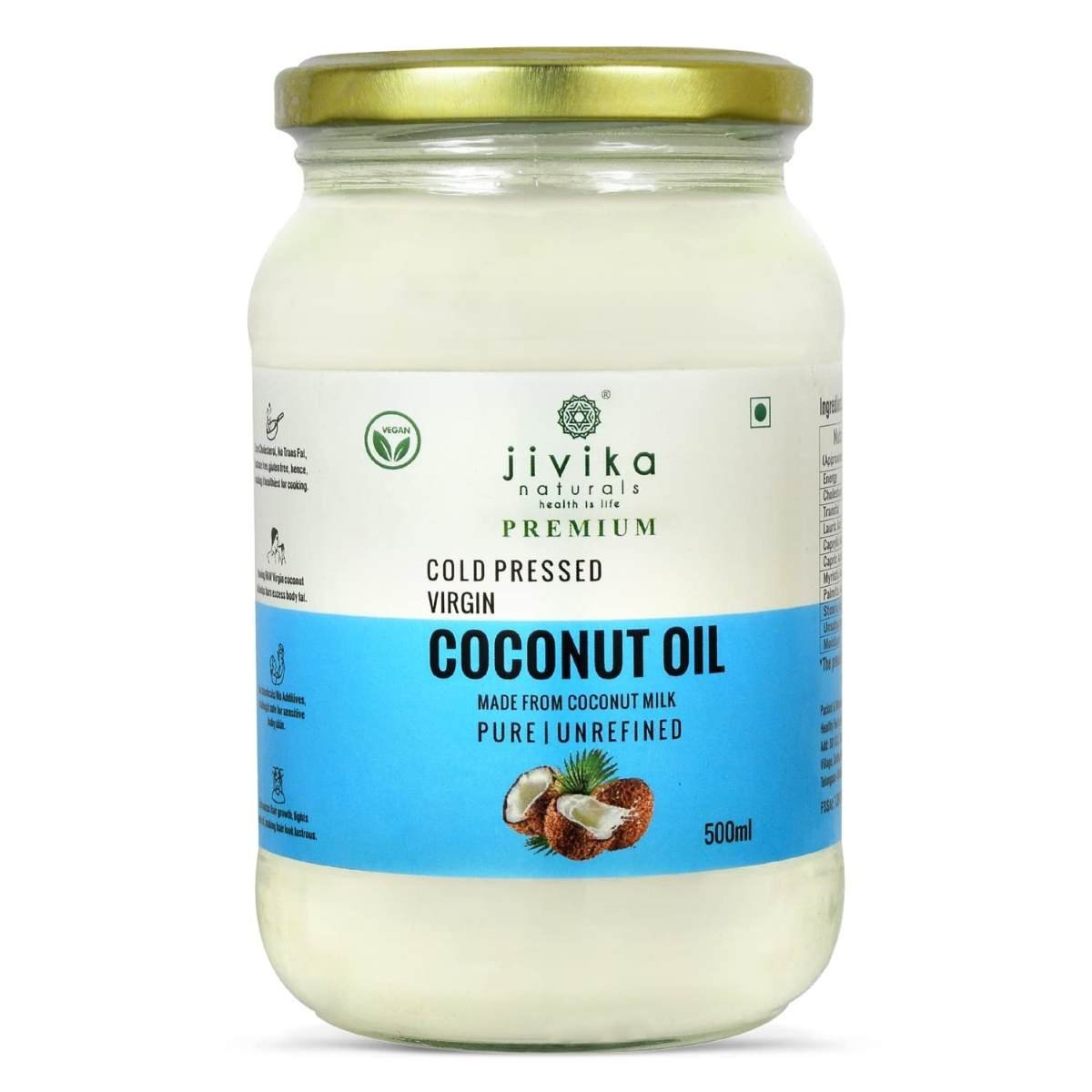 uk61nHgZon44L-1.jpg JIVIKA NATURALS/Organics|Virgin Coconut Oil|Cold Pressed Virgin Coconut Oil|Pure Coconut Oil|Natural Coconut Oil|Glass Jar|For Hair & Skin|100% Pure|Extracted From Milk Of Tender Coconuts|500Ml - Fast Shipping to USA & Canada - Image 1