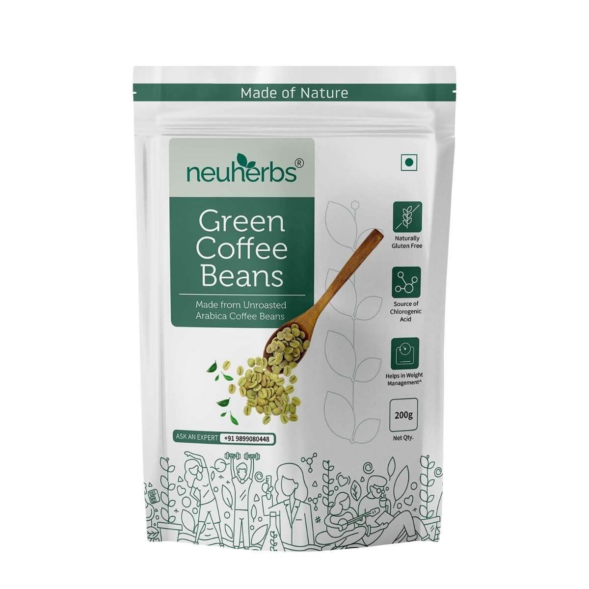 uk61nqXrilHuL-1.jpg Neuherbs Unroasted Arabica Green Coffee Beans | With Chlorogenic Acid | For Weight Loss Management (200 gm Beans) - Fast UK Delivery - Image 1
