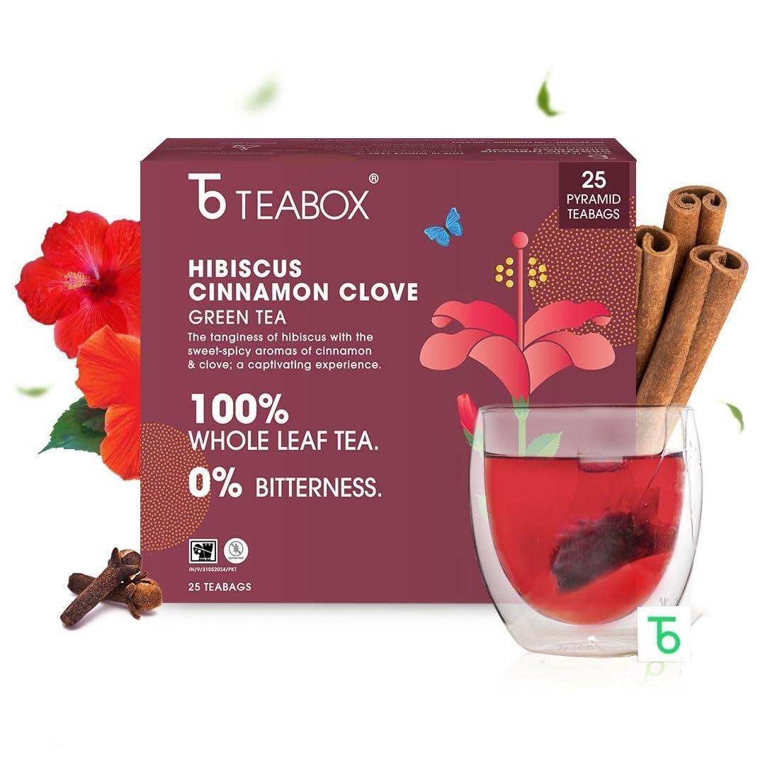 uk61oUMDLbKGL-1.jpg Teabox Hibiscus Cinnamon Clove Green Tea Bags 25 pcs | 100% Natural Hibiscus, Cinnamon & Clove - Fast UK Delivery - Image 1