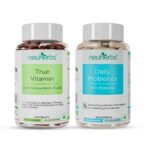 Neuherbs Daily Gut and Nutrition Combo- (Daily Probiotics with Prebiotic 60 Caps + True vitamin (Multivitamin) 60 Tab)- 60 Pack of Each - Fast UK Delivery