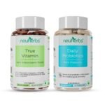 Neuherbs Daily Gut and Nutrition Combo- (Daily Probiotics with Prebiotic 60 Caps + True vitamin (Multivitamin) 60 Tab)- 60 Pack of Each - Fast UK Delivery