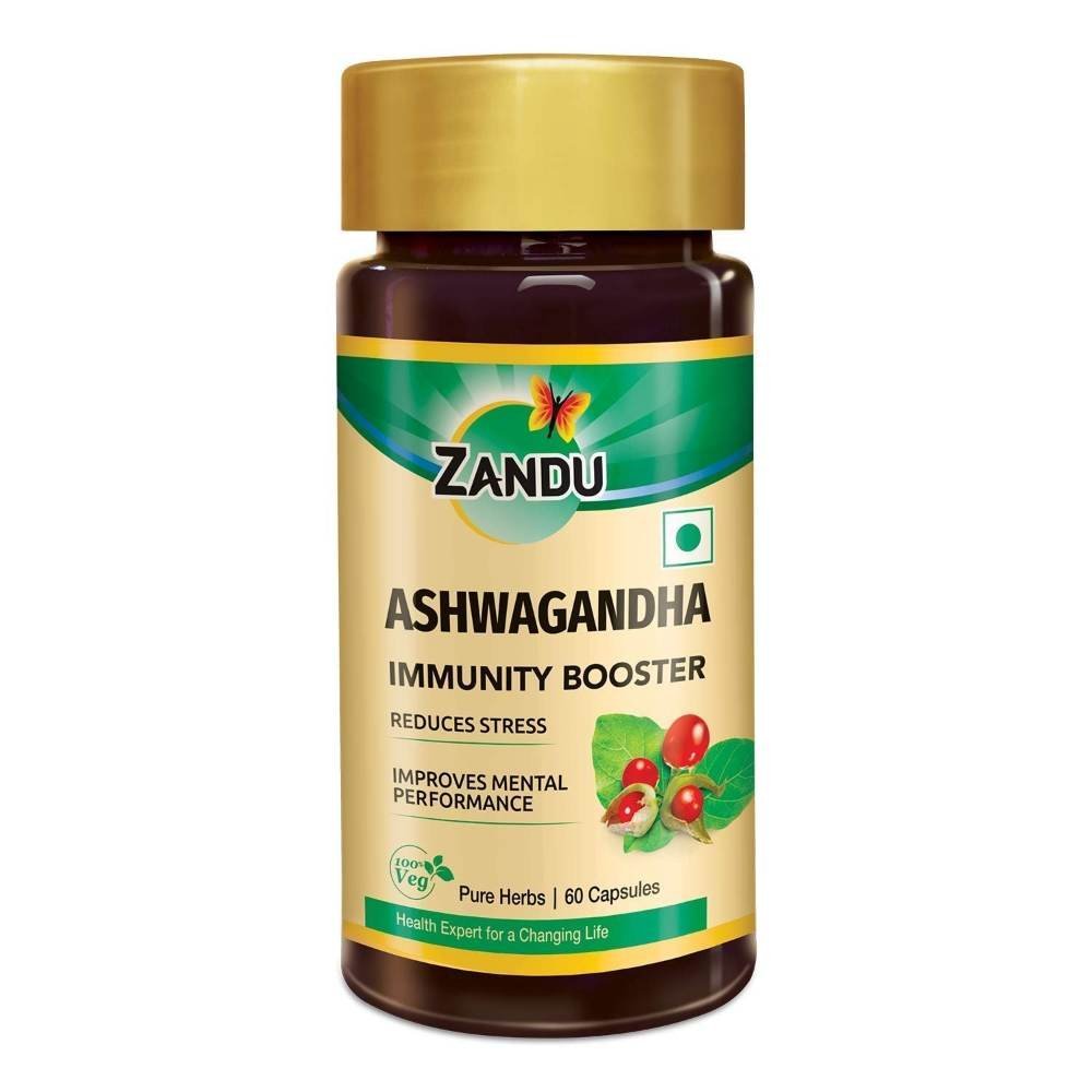 uk61pOZgSZ9DL-1.jpg Zandu Ashwagandha Capsules, With Goodness of Natural Extracts of Ashwagandha, Helps Boost Immunity and Useful for Natural Body Strength, Stress Buster - 60 Veg capsules - Fast UK Delivery - Image 1